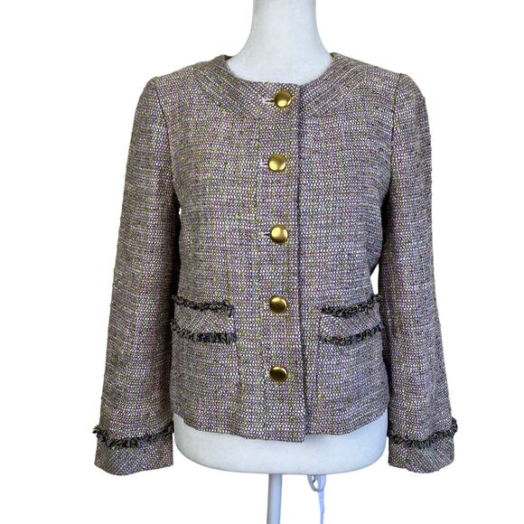 J.Crew Sz S Confetti Tweed Blazer Jacket Pink Green Bracelet Sleeves Classic - Picture 5 of 16